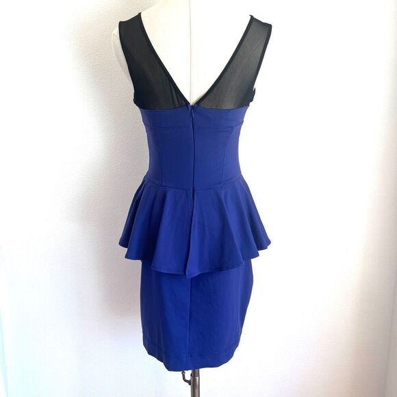Bebe Blue Stretchy Bodycon Dress with Peplum and Mesh Size Medium - Picture 9 of 13